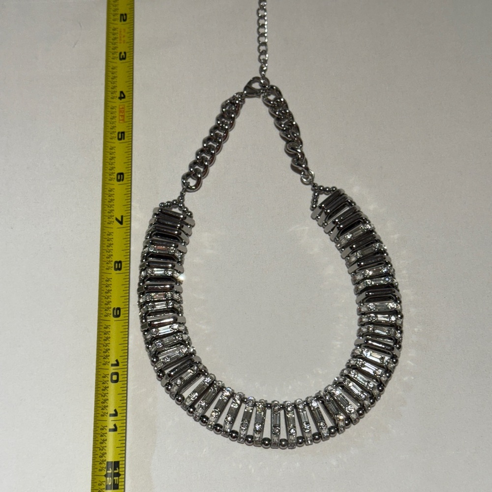 Chico's Kimmy Short Bib Pave Crystal Silver Statement Necklace - Picture 5 of 5